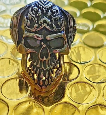 Anillo Calavera Hombre Acero Inoxidable Talla 11 Ojos Cristal Negro HR0231 Foto 1 de 4