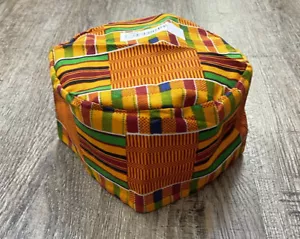 Kente Print Cotton Kufi Hat Cap Orange Red Green - Picture 1 of 2