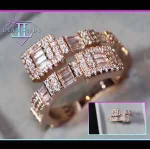 Rose Gold Baguette Diamond Ring | Simulated Diamond Ring | Mens Rose Gold Ring - Picture 1 of 14