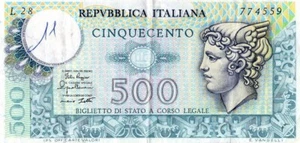 ITALY 500 Lire - Issue Date 1974 - Excellent Condition - Retired - Picture 1 of 2
