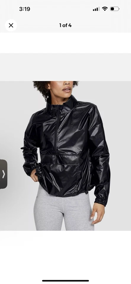 Under Armour UA Metallic Woven Anorak Womens Jacket Black 1349348 Large