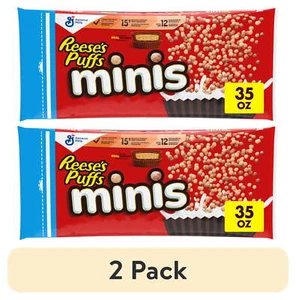 (2 pack) Reese's Puffs Minis Breakfast Chocolate Peanut Butter Cereal, 35 OZ - Picture 1 of 7