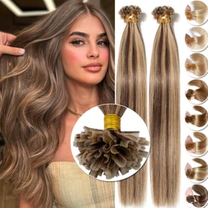 100% Remy Indian Pre Bonded Keratin U-Tip Human Hair Extensions Thick 14-24inch - Picture 1 of 53