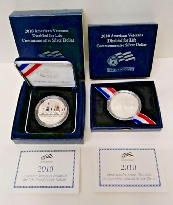 2010 US Mint American Veterans Disabled for Life Commemorative UNC & Proof $1 MG - Image 1 of 4