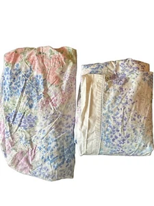 Eileen West 1986 Garden Watercolor Pastel Floral Extra Deep Queen Sheet Set - Imagen 1 de 10