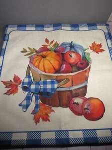 Toss Pillow Covers 2 Fall Thanksgiving Pumpkins Blue Check Zippered 17.5" Clean - Picture 1 of 8