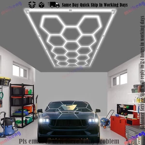 LED Hexagon Garage Lights 6500K Car Detailing Shop Light with Border for Garage - Picture 1 of 15