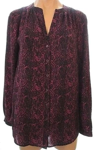 Lot of 2 New S, small button down blouses Purple/Black long sleeve & Pink Silk - Picture 1 of 6