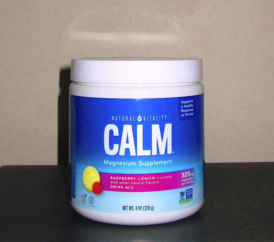 Suplemento en polvo de magnesio Natural Vitality-Calm en sabor frambuesa limón-8 oz Foto 1 de 1
