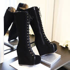 Women's Wedge Hidden Lace Up Casual Punk Heels Knee High Platform Gothic Boots