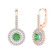 2.4ct Round Cut Simulated Halo Light Sea Green Drop Earrings 14k 2 tone Gold