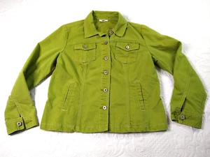 Charter Club Denim Jacket Women's L Pea Green Metal Button Vintage - Picture 1 of 6