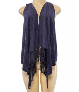 International Concepts Petite Blue Fringe Vest Sleeveless Top Boho Western PM - Picture 1 of 8