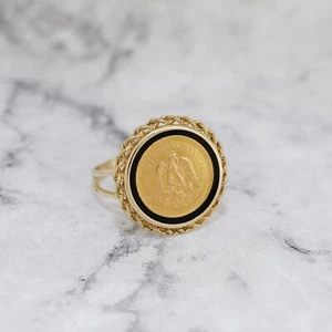 14k Solid Yellow Gold Rope Bezel Estados Unidos Mexicanos Gold Coin Ring Sz 9.5 - Picture 1 of 11