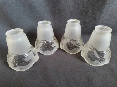 Embossed Floral Light Shades Frosted And Clear Glass Set 2-1/8"Fitter Set Of 4 - Image 1 of 4