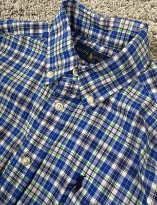 Ralph Lauren Boys Natural Stretch Short Sleeve Button Down Shirt Plaid Pony 6 - Image 1 of 4