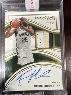 Immaculate Collection Khris Middleton 2022 parche de 3 colores en tarjeta automático ¡25/35!! Foto 1 de 2