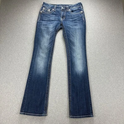 Pantalones de mezclilla Miss Me para mujer 29 azul oscuro Y2K corte boot tiro bajo embellecidos bolsillos con solapa Foto 1 de 4