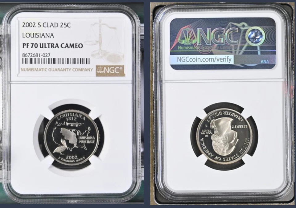 2002-S - CLAD 25 C LOUISIANA PF 70 ULTRA CAMEO - Image 1 of 1