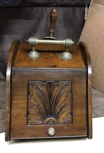ANTIQUE WOODEN  COAL HOD/SCUTTLE ASH BOX HEARTH WITH BRASS SCOOP - Picture 1 of 16