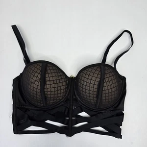 Playboy Black Bra Adult Lingerie Cage Bra Push-up Vamp Black Sexy SIZE 12D - Picture 1 of 10