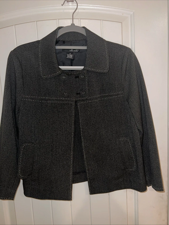 Blazer Top Chaqueta Recortada Willi Smith Para Mujer Manga 3/4 Botón Cuello Frontal M Foto 1 de 4