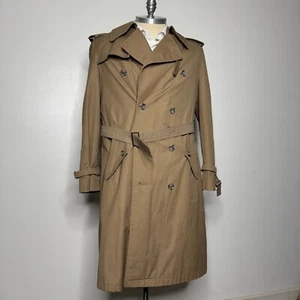 Britches Trench Overcoat 40R Mens Solid Brown Vintage Double Breast - Picture 1 of 10