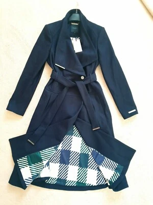 New Ted Baker Roseika Navy Blue Skirtd Wool Belted Wrap Coat Size TB 1 UK 8 £325 - Image 1 of 4