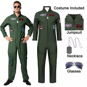 Top Gun Maverick 80s Aviator Costume Fancy Dress Carnival Cosplay Adult Mens - Picture 1 of 15