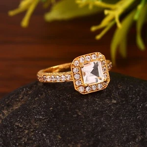 ANELLO ARGENTO STERLING 925 BIANCO PIETRA SMERALDO QUADRATA CRISTALE TAGLIO PER UOMO E DONNA - Foto 1 di 4