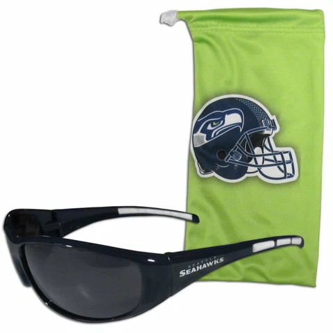 Seattle Seahawks Wrap Sunglasses with Microfiber Bag (NFL Football) Cover