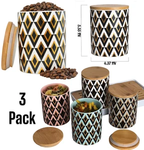 3 x Large Ceramic Cookie Jar Kitchen Canister Food Storage Jar Tea Coffee Sugar - Picture 1 of 23