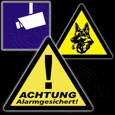 PENTATECH / INDEXA Warnaufkleber 3 STÜCK Achtung Alarmgesichert Videoüberwachung Wachhund PENTATECH