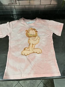 Girls T Shirt Pink Tie-Dye Embroidered Orange Garfield T-shirt Size 7/8 Runs Big - Picture 1 of 4