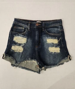 Sneak Peek Womens Size S High Rise Blue Jean Denim Shorts Cutoffs Distressed - Picture 1 of 12