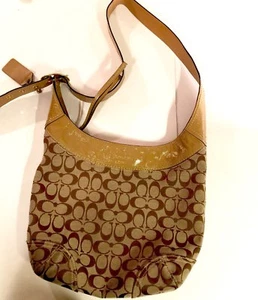 Coach canvas purse beige and brown with Brown patent leather straps - Picture 1 of 7