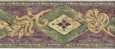 紫色绿色钻石金色棕褐色叶卷装饰壁纸边框 — 第 1/2 张图片