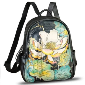 Genuine Leather Backpack for Women Hand Painted Leather Rucksack Knapsack Purses - Picture 1 of 7