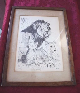 LIMITIERTER DRUCK / LITHOGRAPHIE "LÖWENFAMILIE" - Bild 1 von 3
