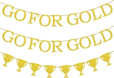 3 Piezas Decoraciones Deportivas, Banner Dorado Brillante Decoraciones Fiesta Dorado  Foto 1 de 4