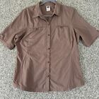 REI Womens Tops XL Brown Check Nylon Short Sleeve  Button Up Hiking Outdoor Wear