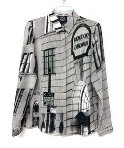 Akris Bergdorf Goodman 111 Anniversary Print Top Blouse Silk Grayscale 8 - Picture 1 of 13