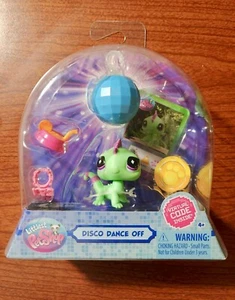 Littlest Pet Shop G7 Disco Dance Off # 203 Verde Púrpura Iguana Ojos Diamante Nuevo en Paquete - Imagen 1 de 2