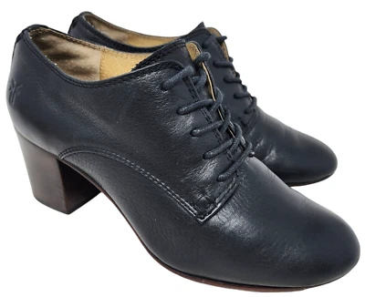 Frye Block Heel Shoes Size US 6.5M Black Solid Leather Stella Lace-Up - Image 1 of 4