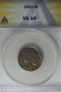 1923  .05   ANACS   VG 10   Buffalo Nickel, Indian Nickel, 5 Cent Piece - Picture 1 of 2