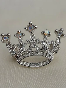 Crown Pin King Queen Pageant Duke Prince Royalty AB Crystals Free Ship C50 - Picture 1 of 3