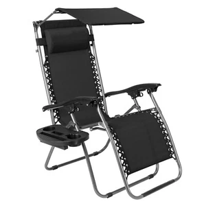 US Zero Gravity Chair Lounge Patio Chair w/ Awning Pillow&Tray Folding Recliner - Picture 1 of 11