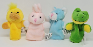 Schylling Finger Puppets duck bunny rabbit cat frog soft plush lot of 4