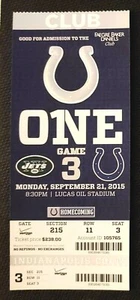 INDIANAPOLIS COLTS v NEW YORK JETS 2015 BIGLIETTO STUB - COME NUOVO! - Foto 1 di 1