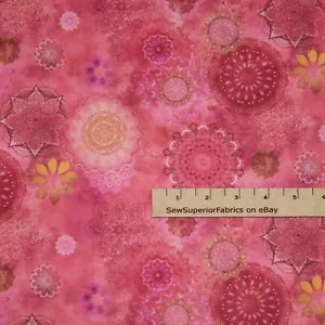 Good Vibes Raspberry Medaiilions Blessing Peace Fabric 1/2 Yard #Y3118-74 - Picture 1 of 3